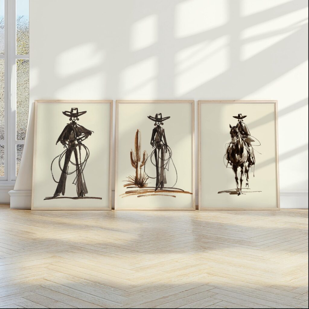 Cowgirl Line Art Print Set