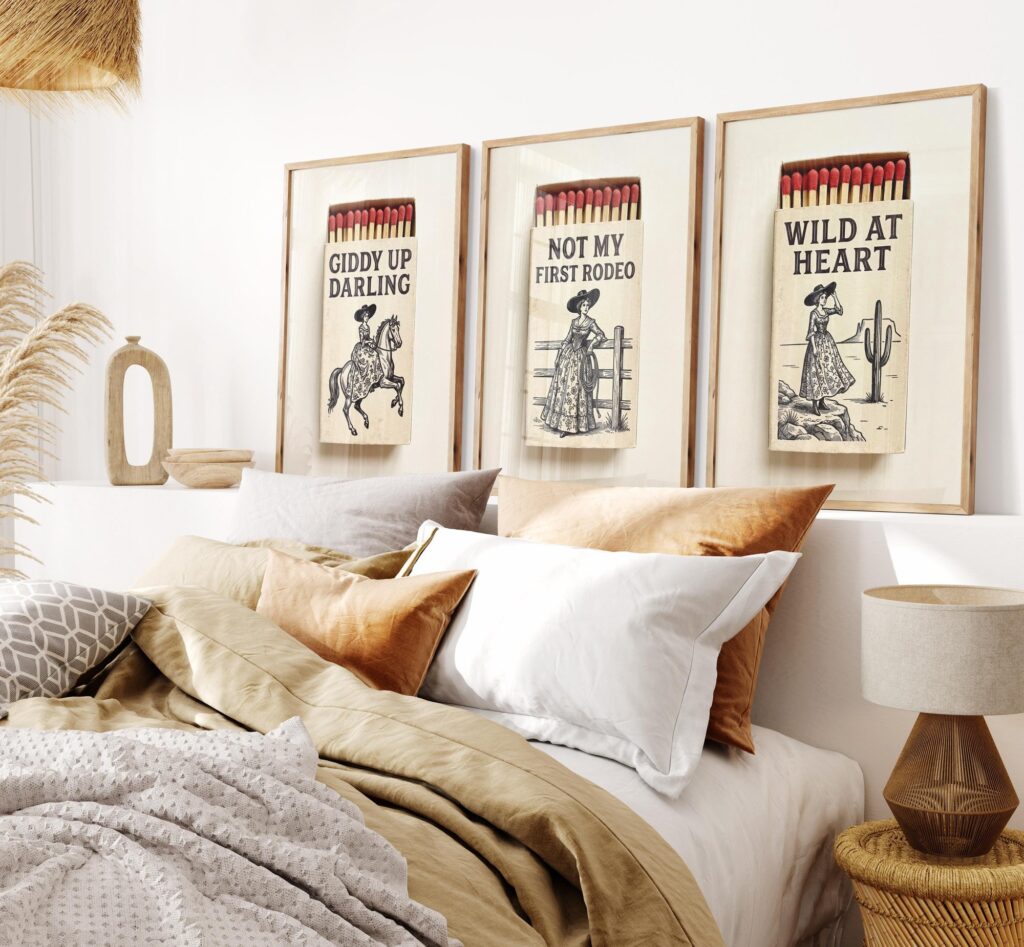 Cowgirl Matchbox Art Print Set of 3