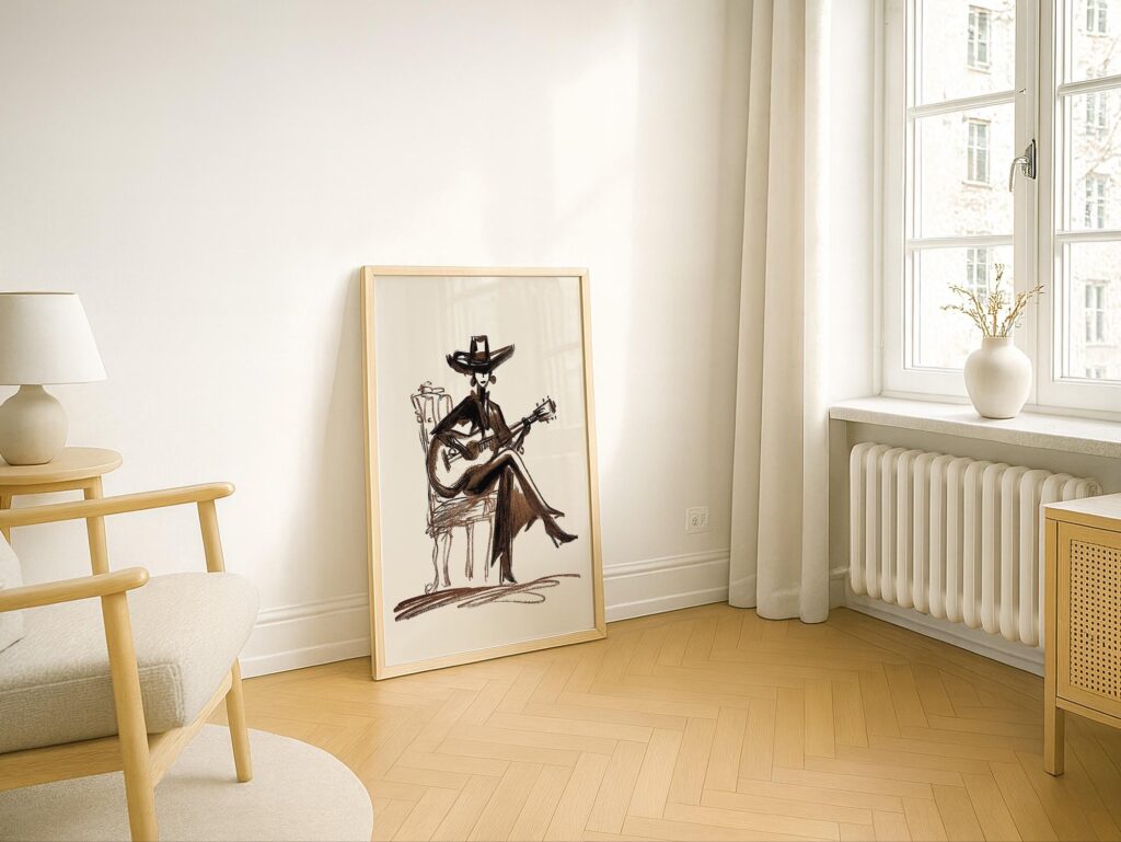 Cowgirl With Guitar Art Print