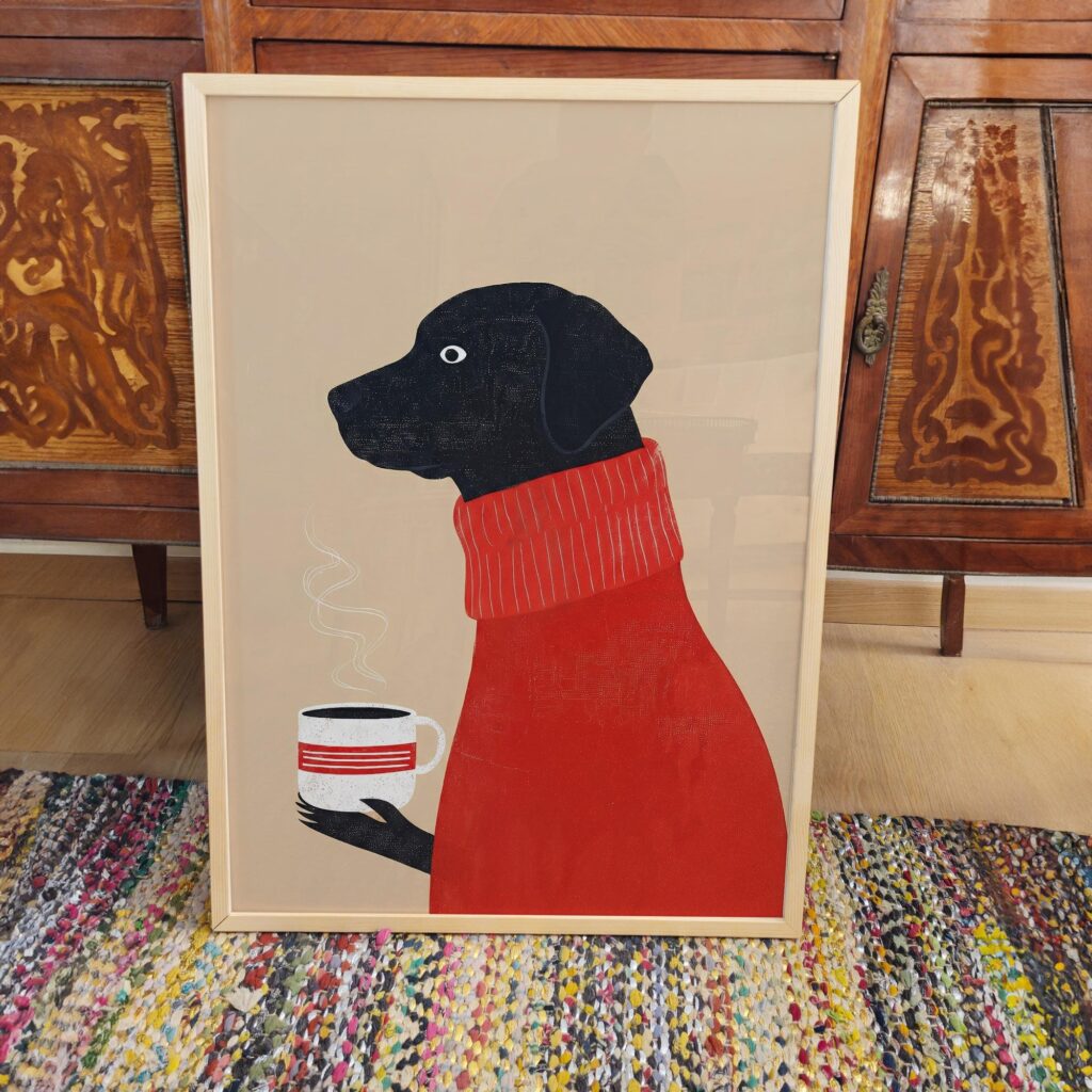 Cozy Black Lab Coffee Art Print