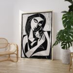 Cubist Woman and Cat Print