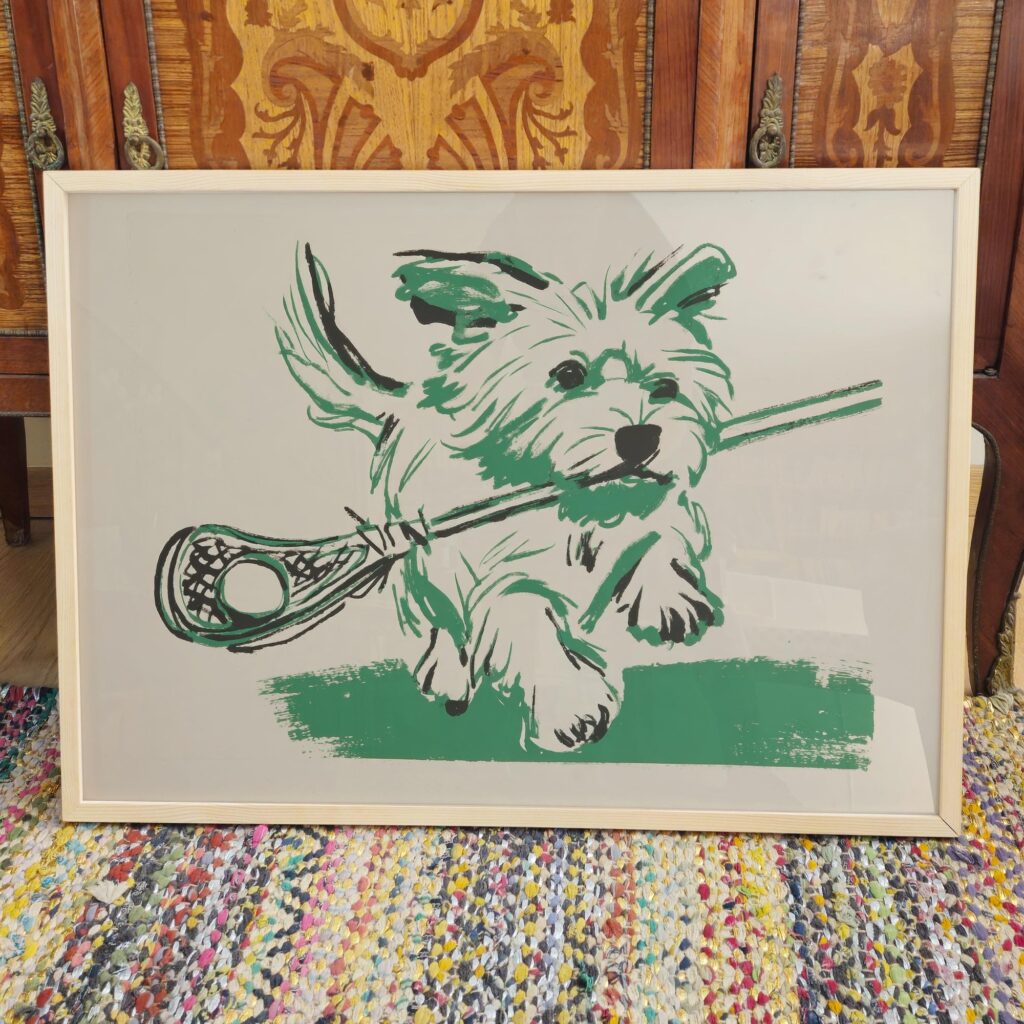 Dog Carrying Lacrosse Stick Print