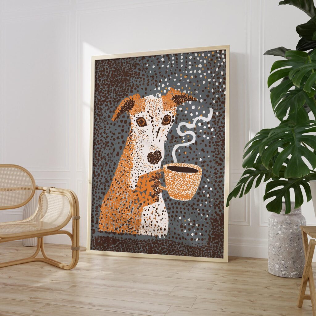 Dog Drinking Coffee Wall Art