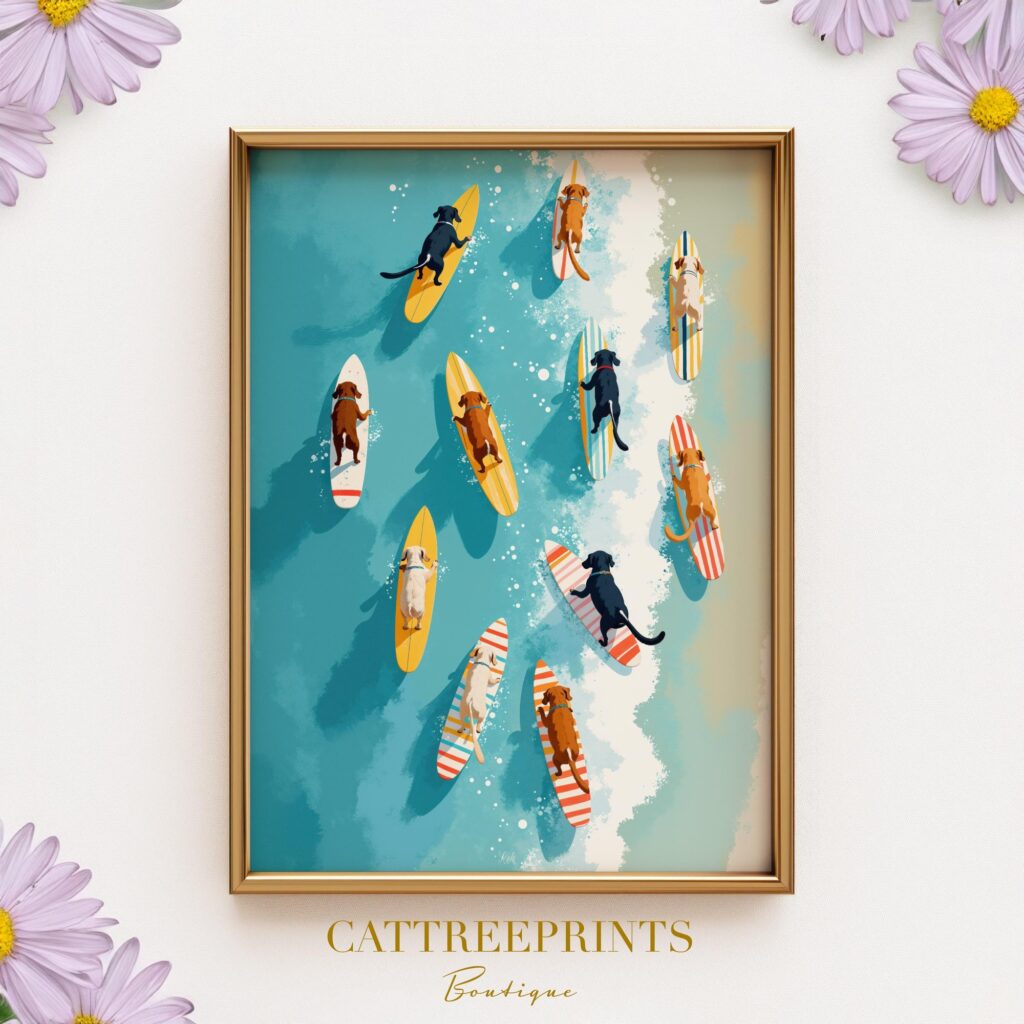Dog Surf Beach Art Print