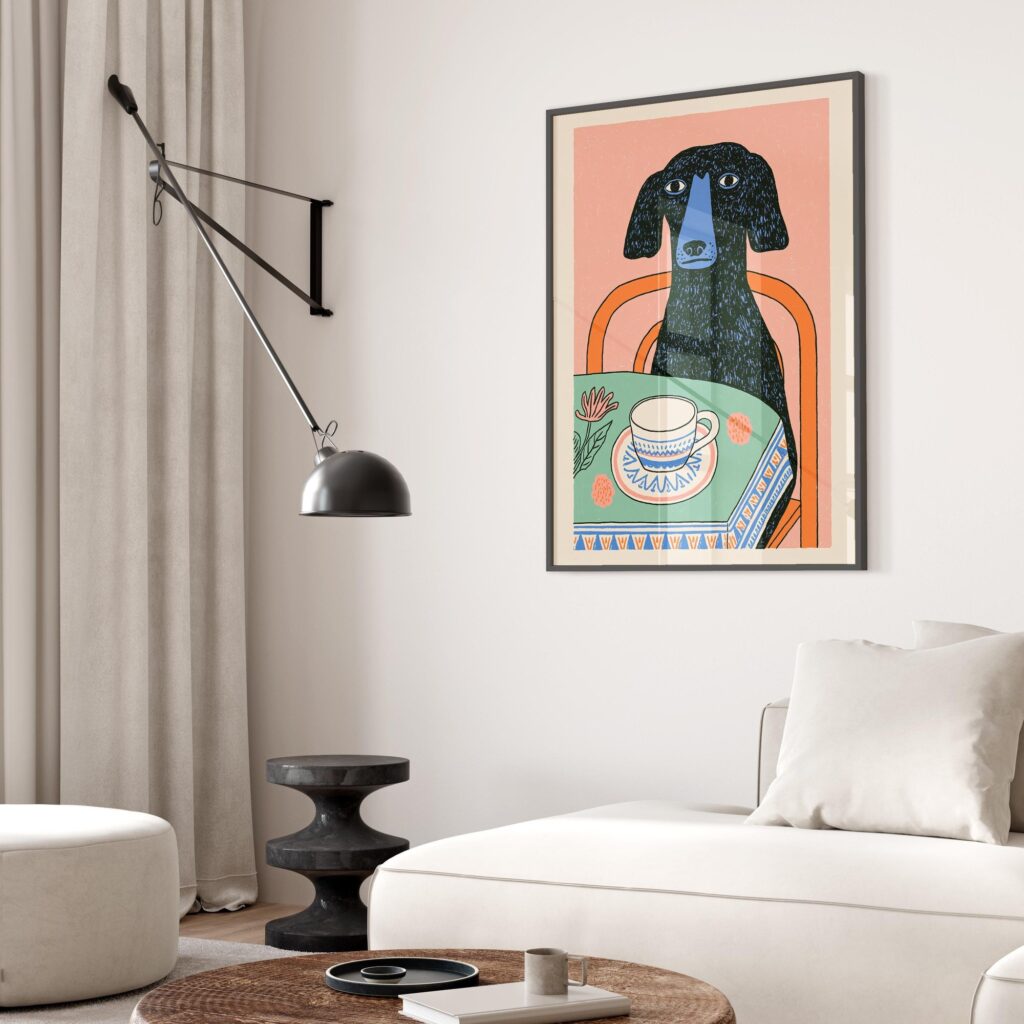 Dog with Coffee Print