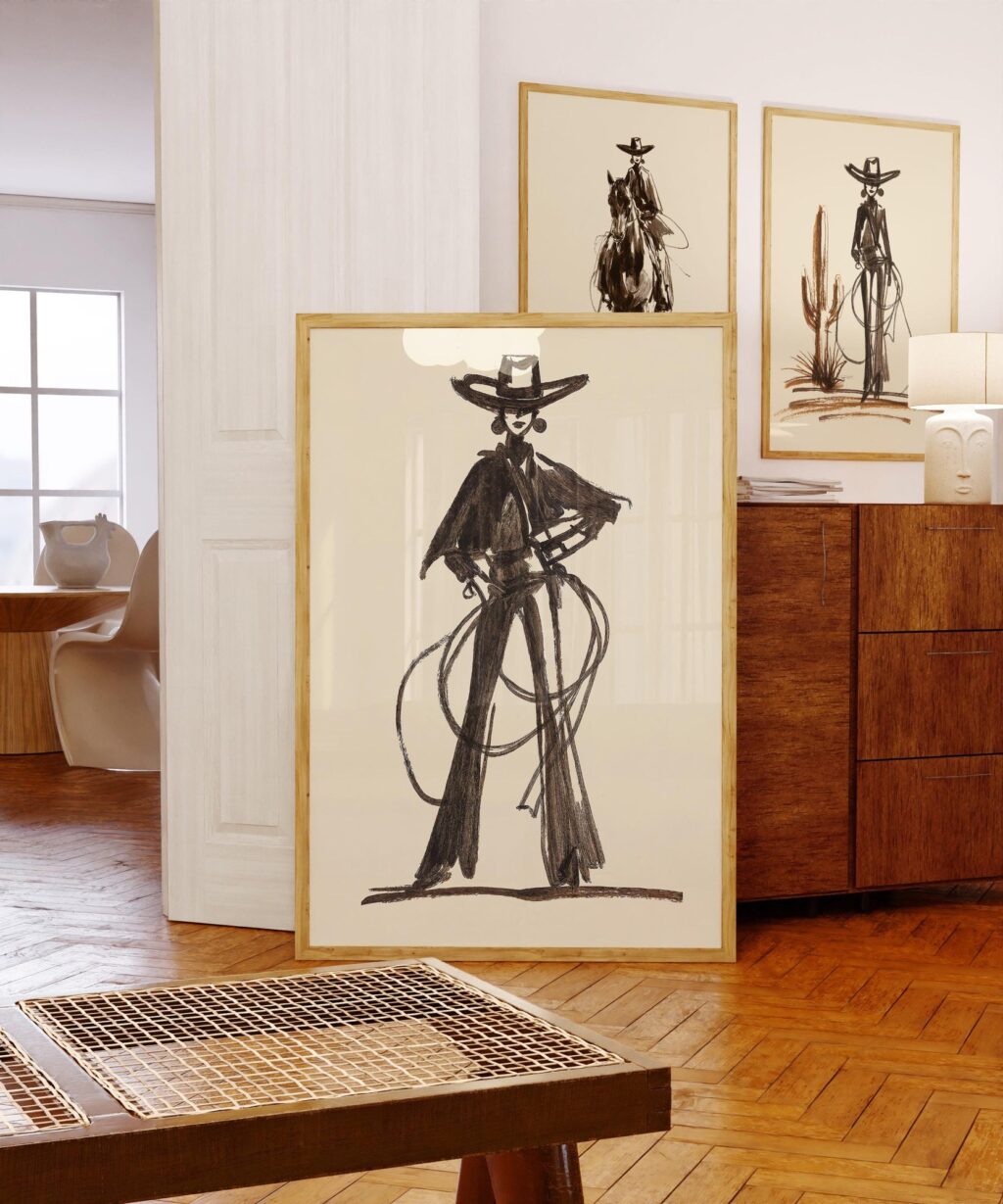Fashion Cowgirl with Lassos Print Set of 2