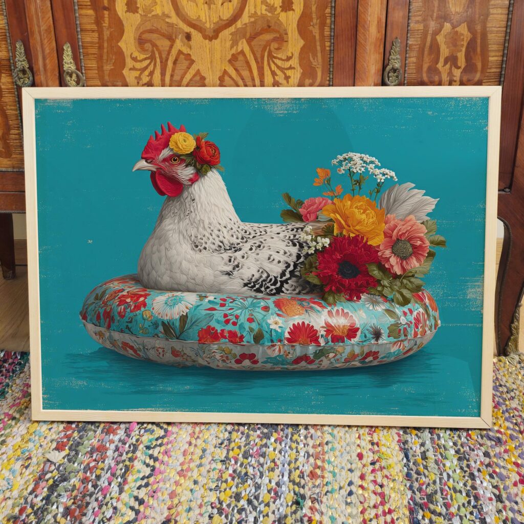 Floral Chicken Hen Maximalist Print