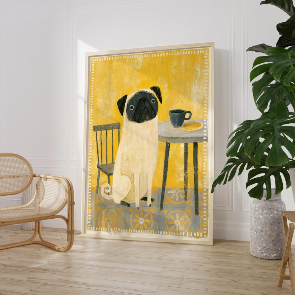 Folk Art Pug Coffee Print