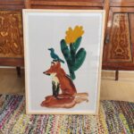 Fox and Bird Desert Cactus Art Print