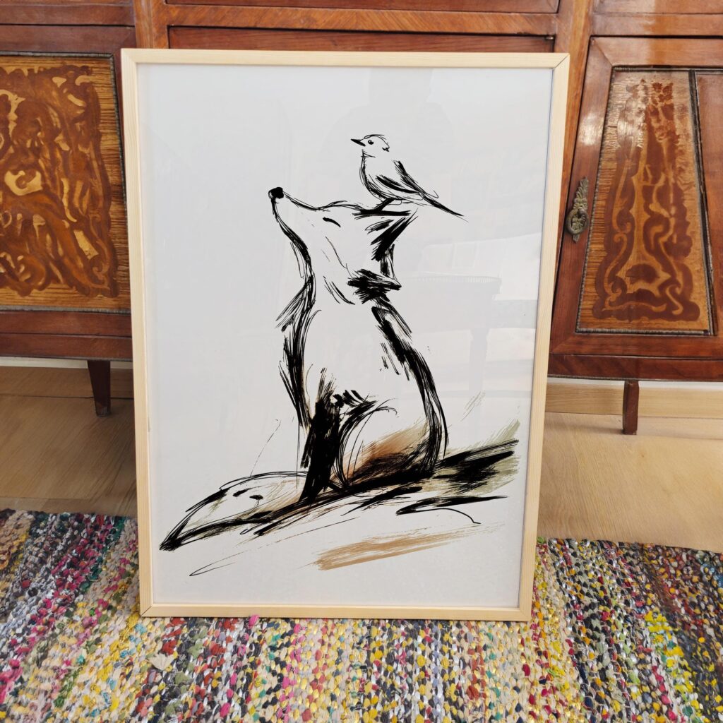 Fox and Bird Minimal Woodland Art Print