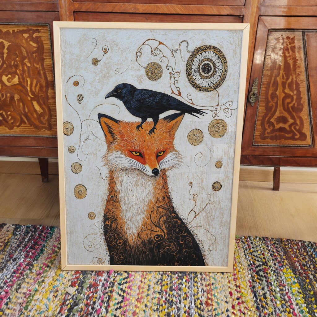 Fox and Raven Art Print