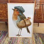 French Robin Bird Watercolor Art Print
