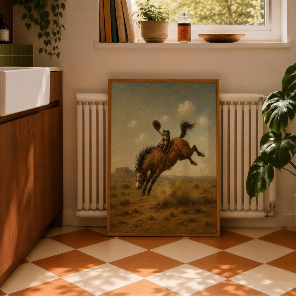 Frog Cowboy on a Bucking Bronco Print
