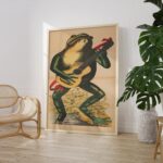 Frog Playing Guitar Vintage Illustration Print