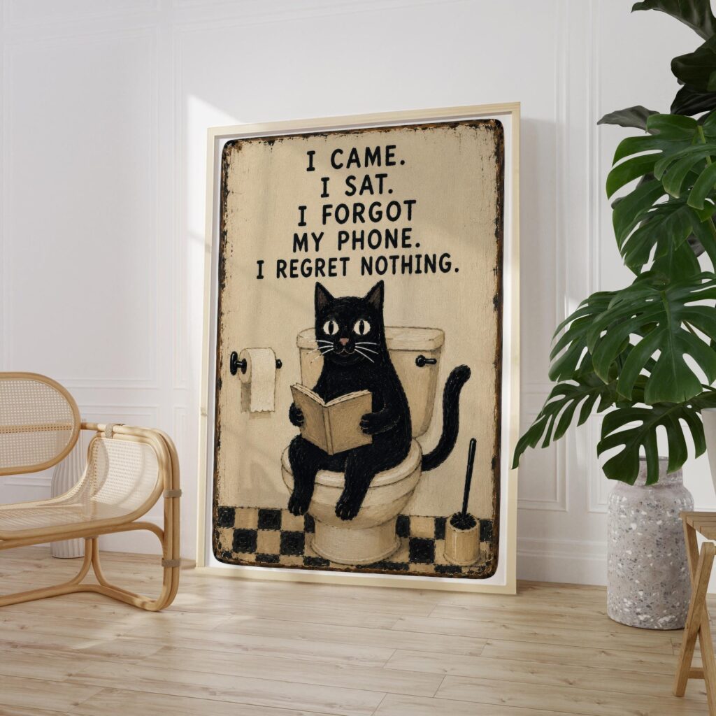Funny Black Cat Toilet Print