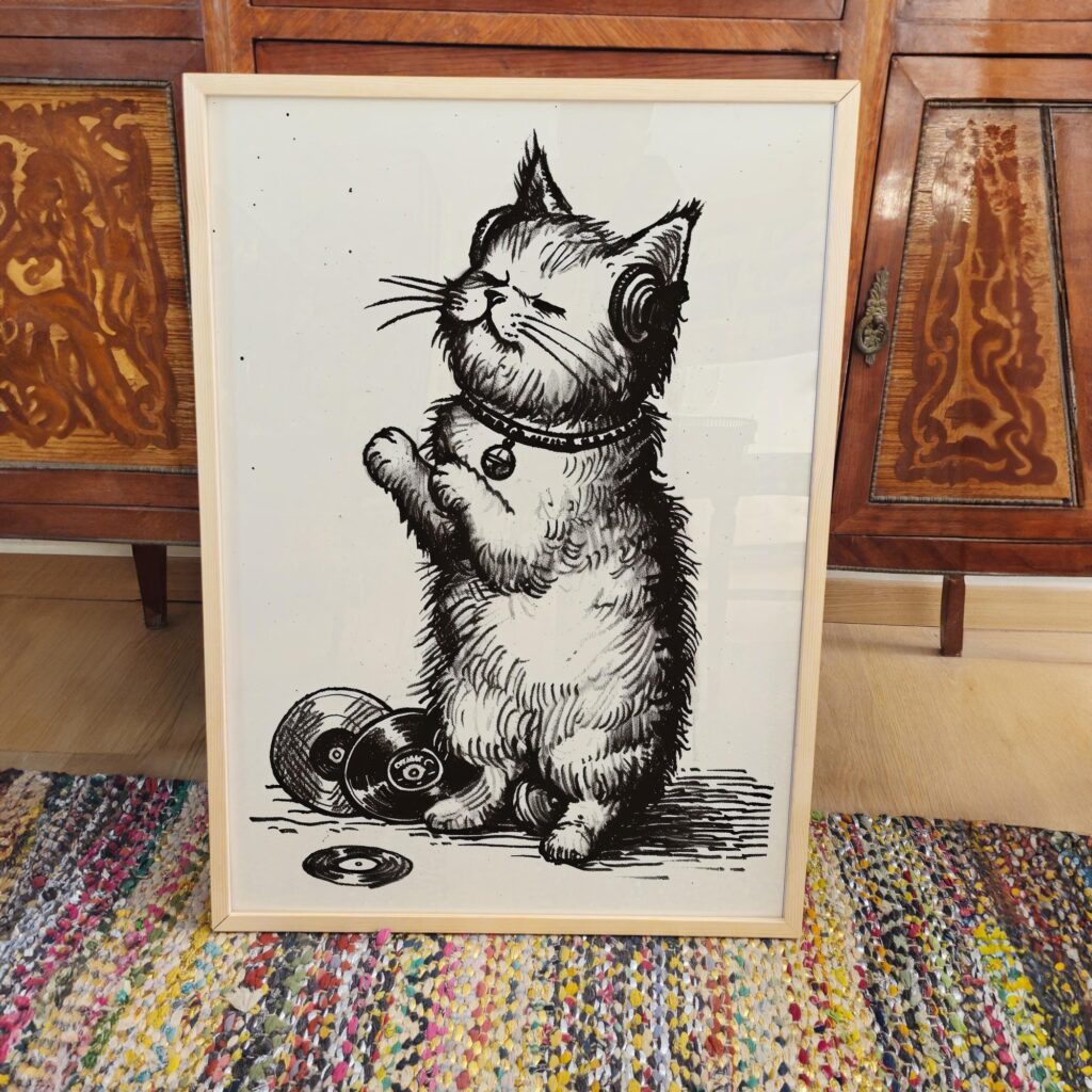 Funny Cat With Headphones Print