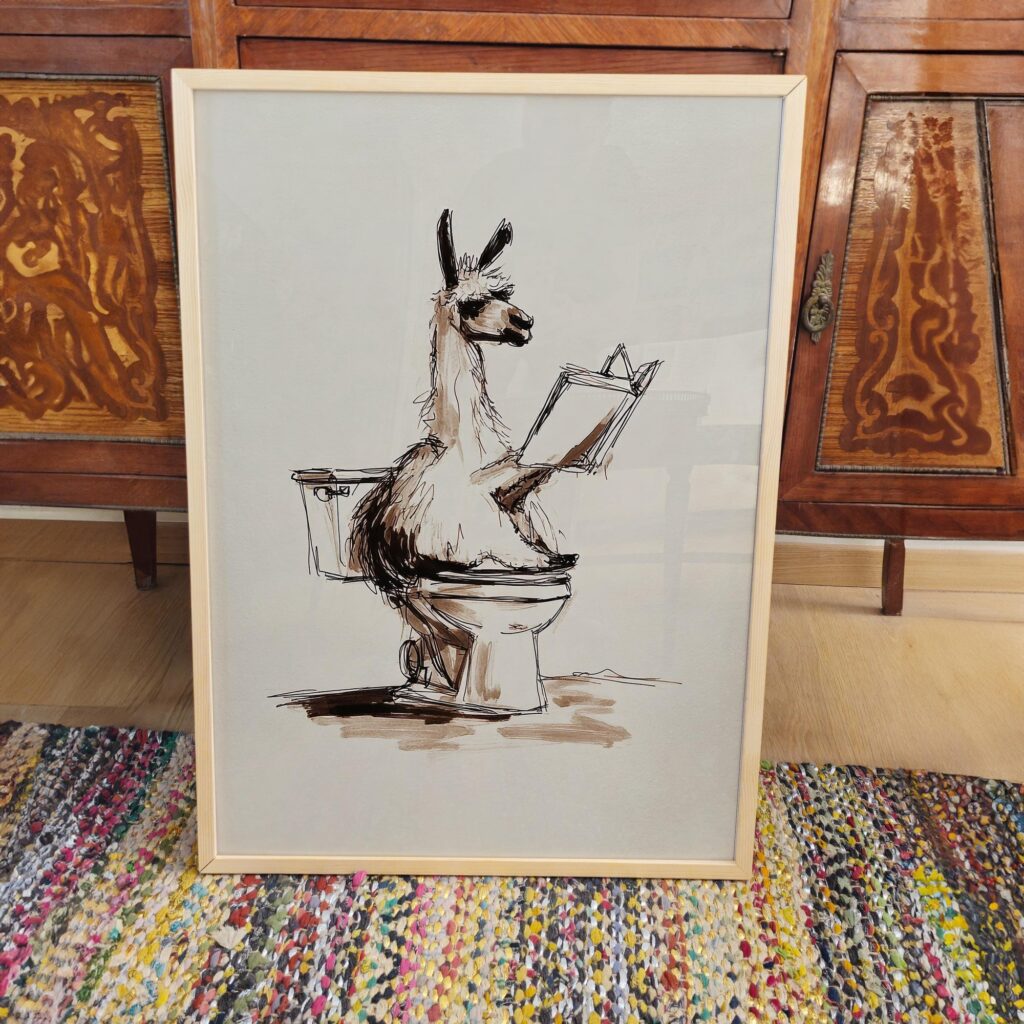 Funny Llama Bathroom Art Print