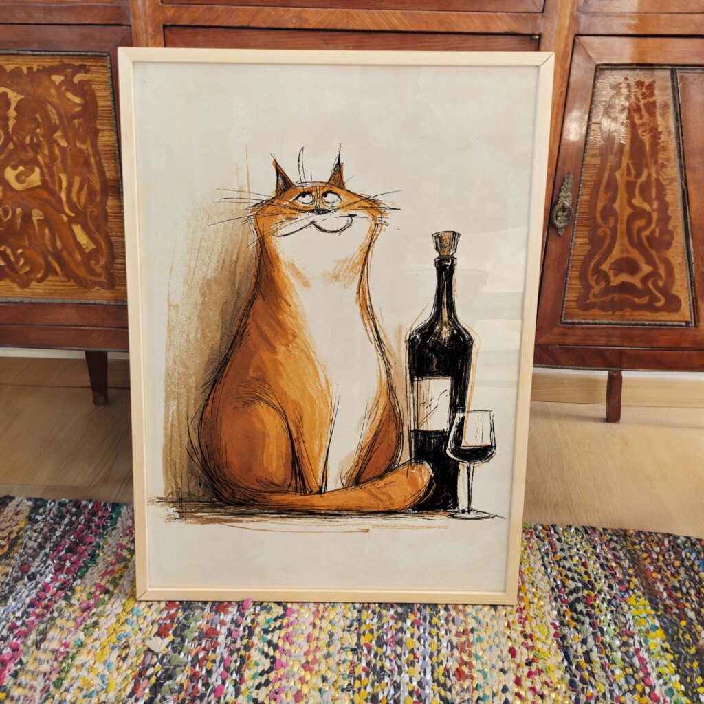Funny Orange Cat Wine Poster