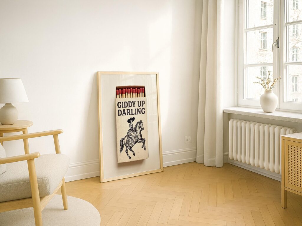 Giddy Up Darling Cowgirl Matchbox Art Print