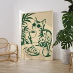 Green Coffee Cat Print