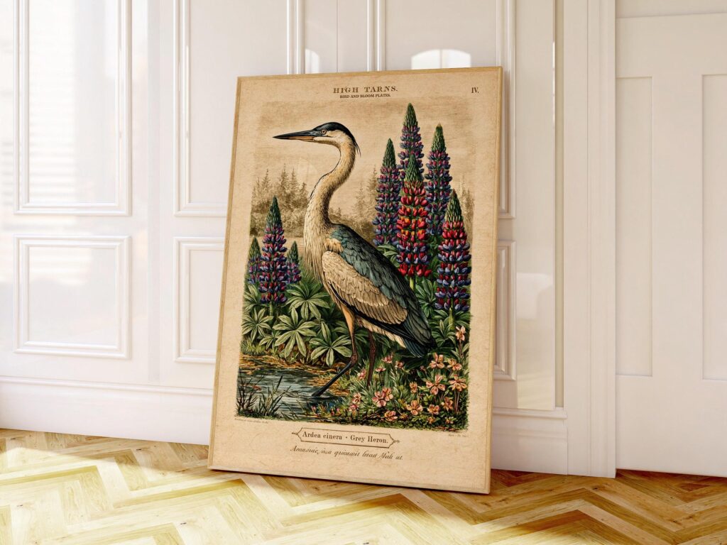 Grey Heron Botanical Print