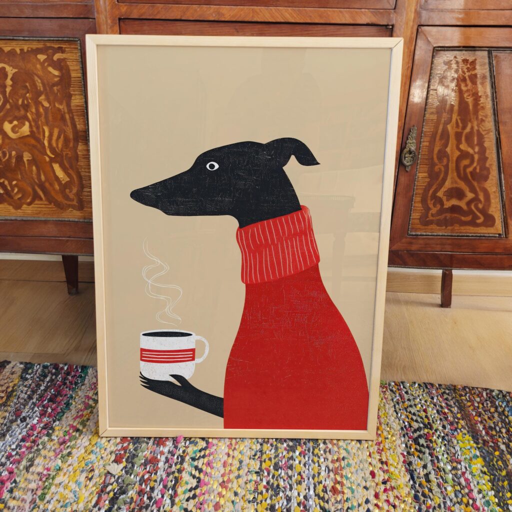 Greyhound Coffee Whippet Dog Poster