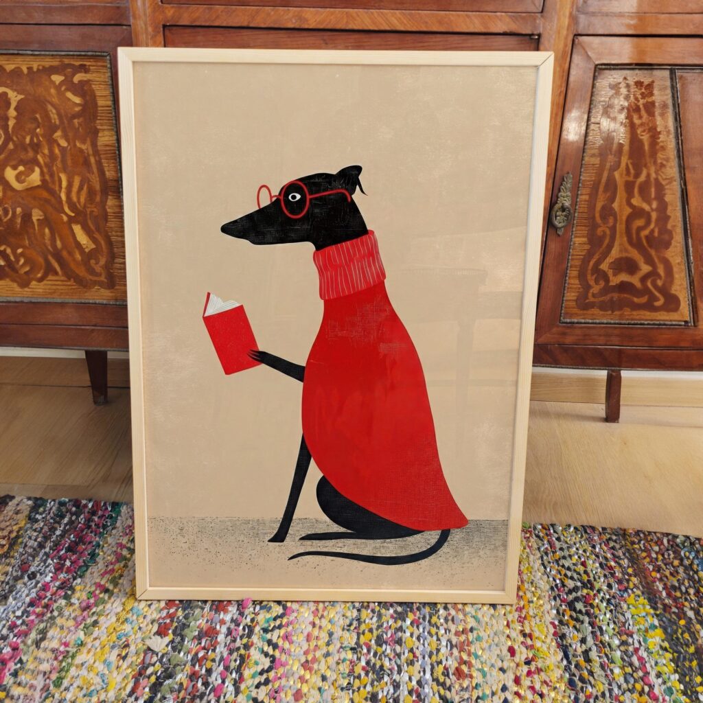 Greyhound Dog Reading Wall Art