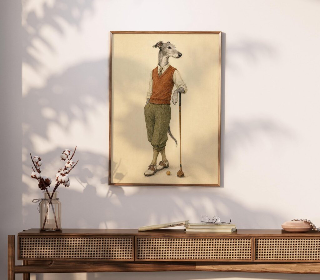 Greyhound Golfer Portrait Print