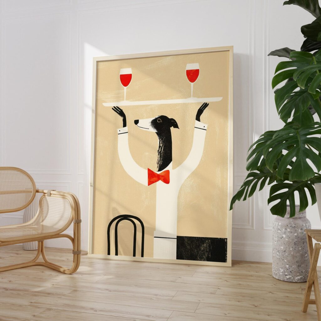Greyhound Waiter Wine Print