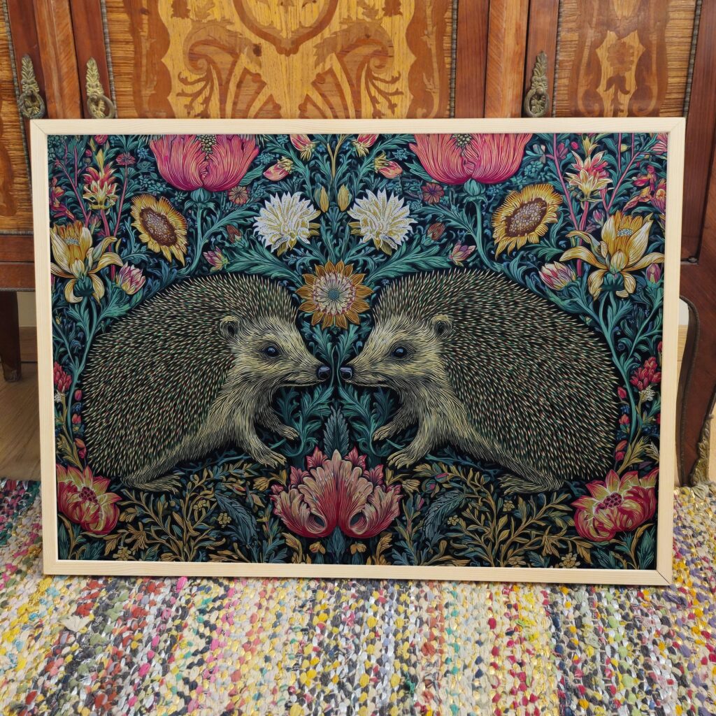 Hedgehog Dark Floral Wall Art Print
