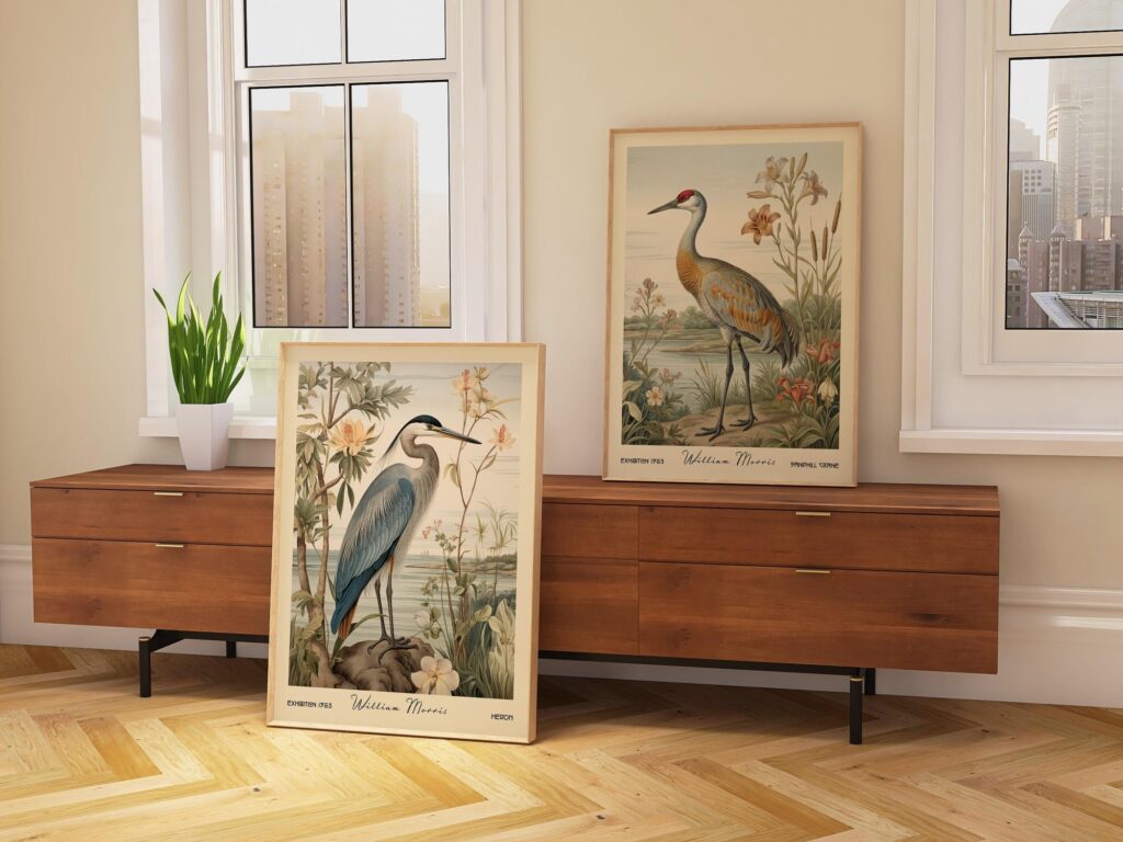 Heron and Sandhill Crane William Morris Wall Art Set