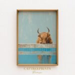 Highland Cow at Pool Print