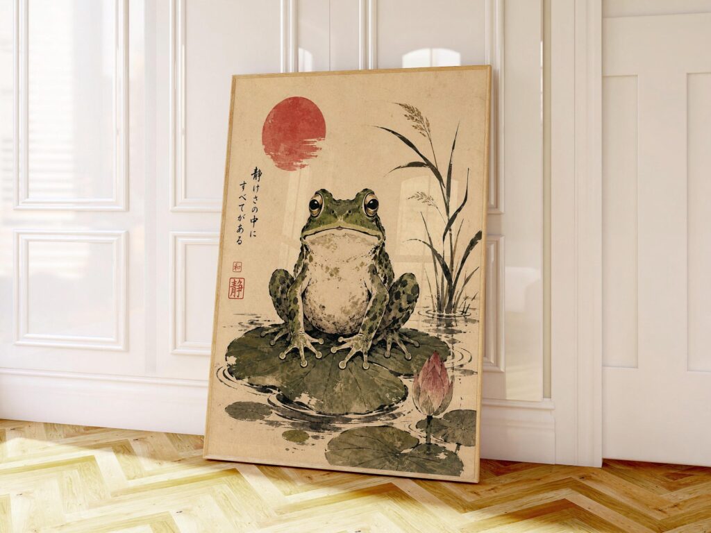 Japanese Frog on Lily Pad Print