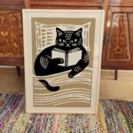 Mid Century Cat Reading Print