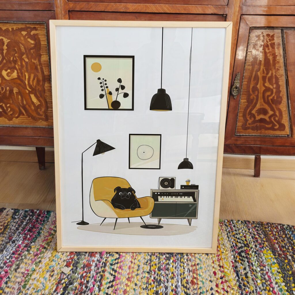 Mid-Century Dog & Music Print