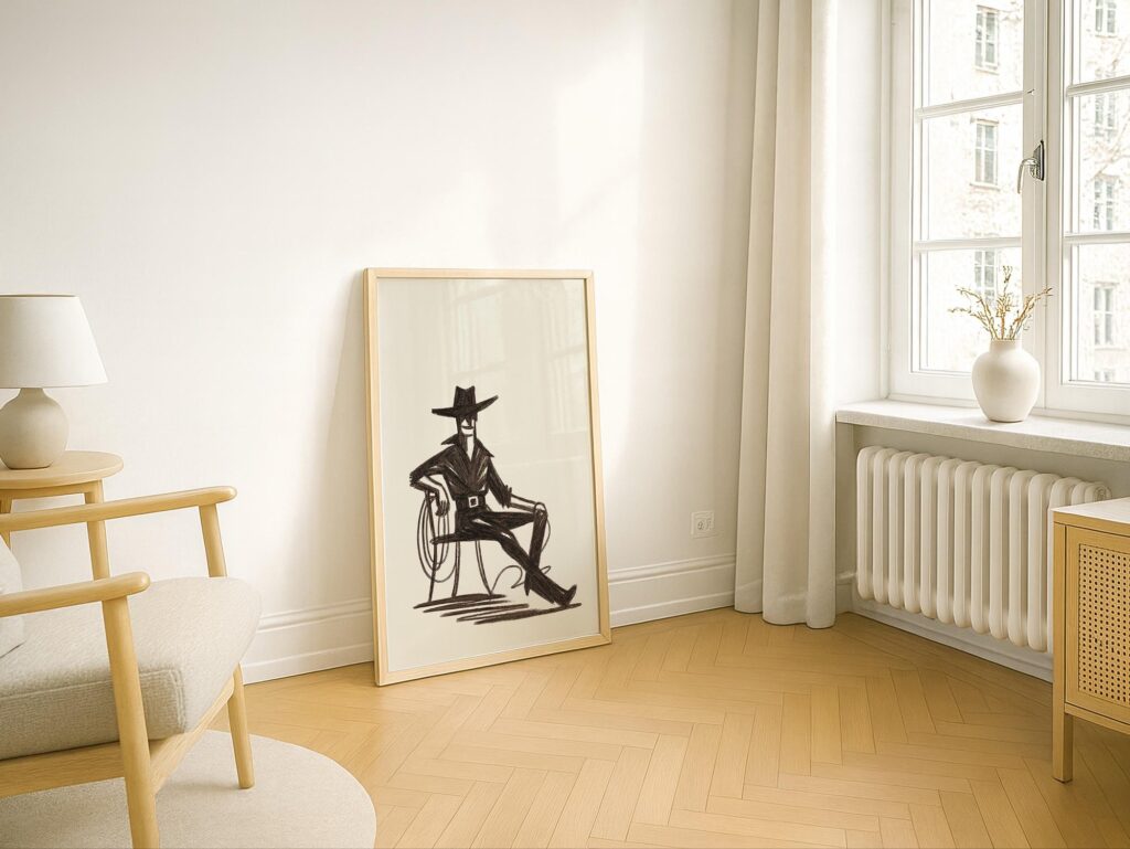 Minimalist Cowboy Sketch Art Print