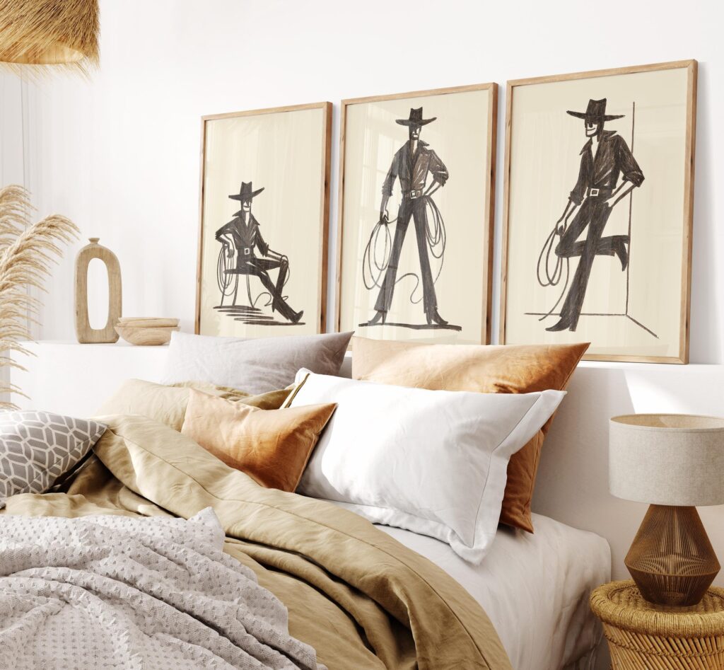 Minimalist Cowboy Wall Art Set of 3