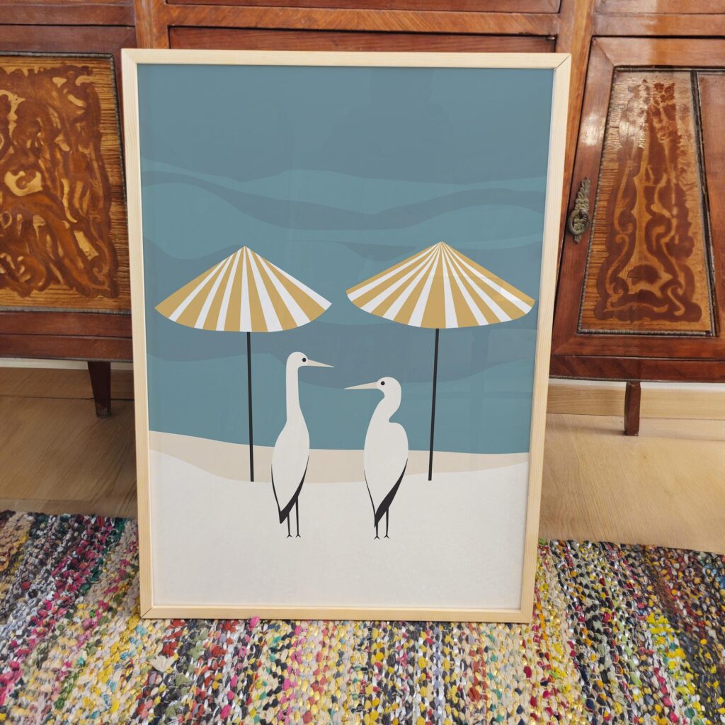 Minimalist Herons Beach Poster
