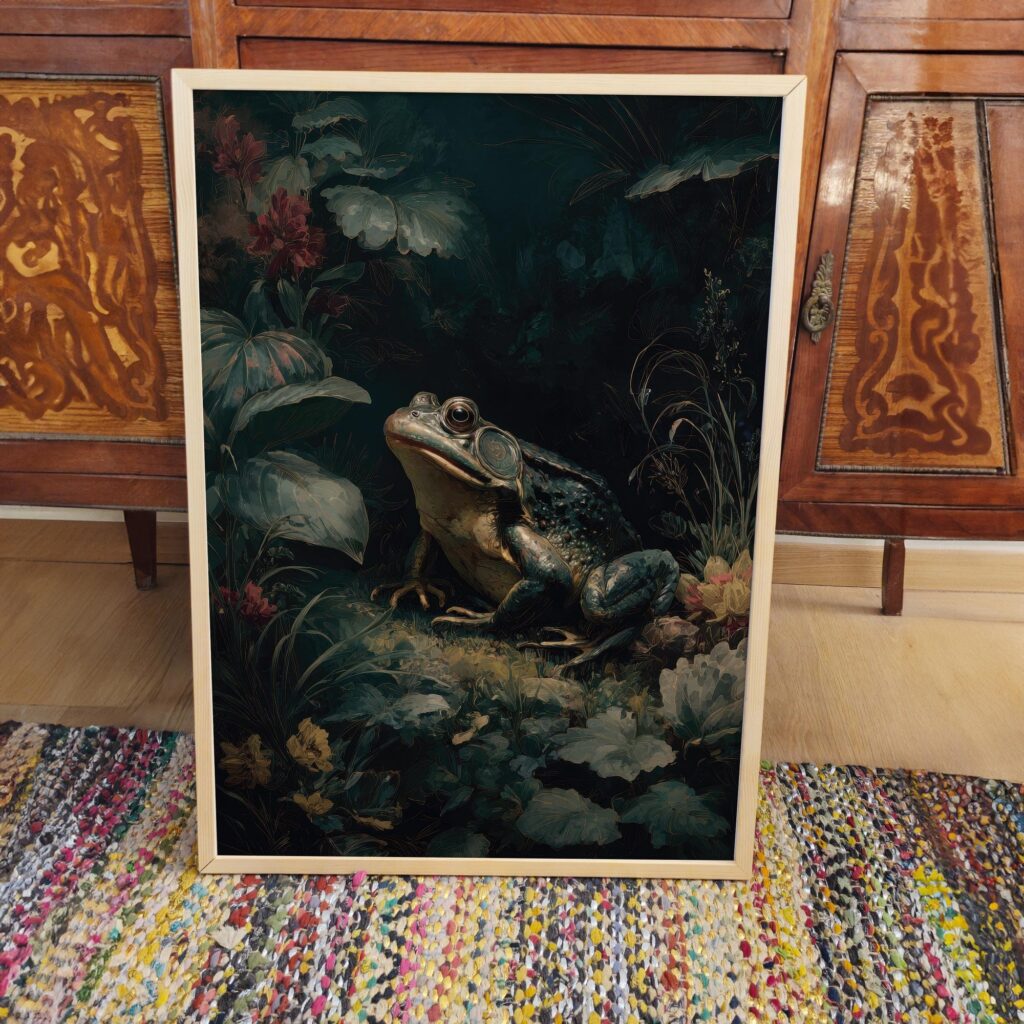 Moody Frog in Forest Oil Painting Print