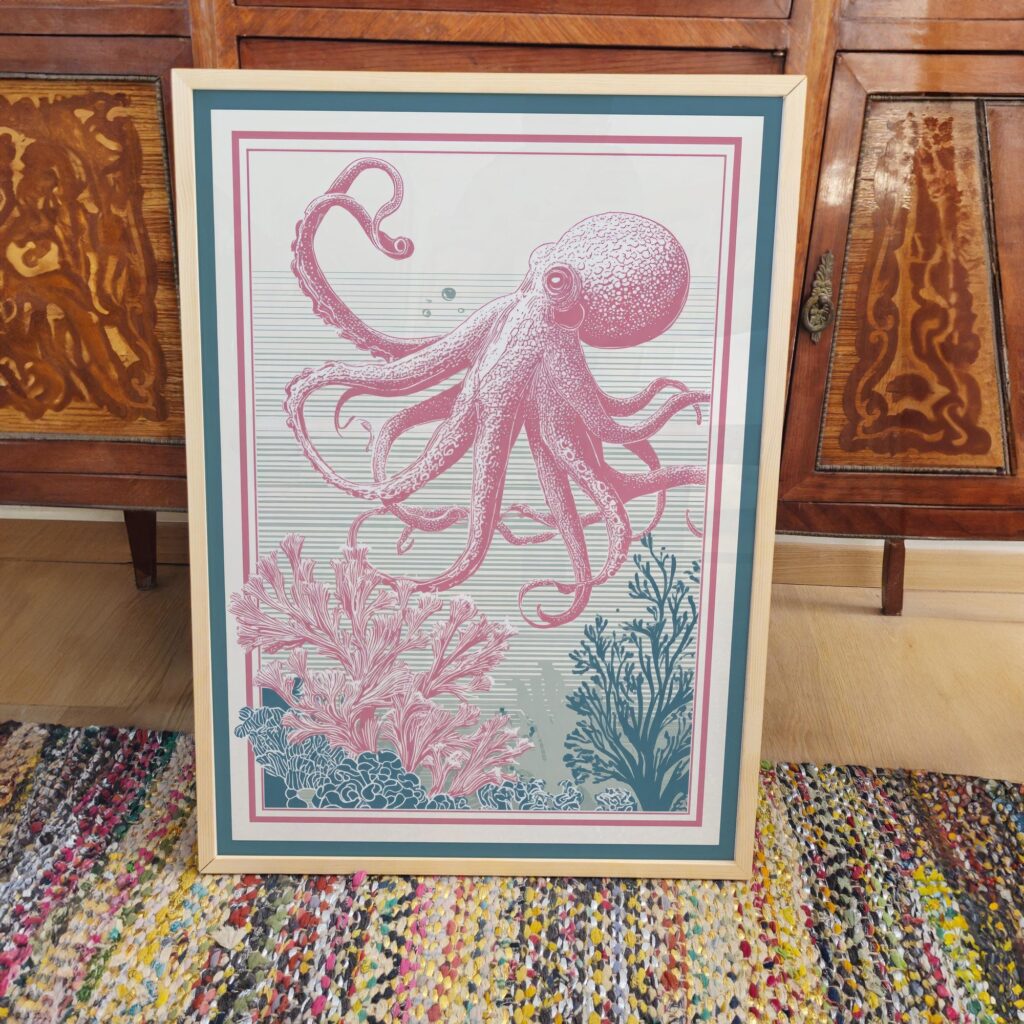 Octopus Pink Teal Wall Art