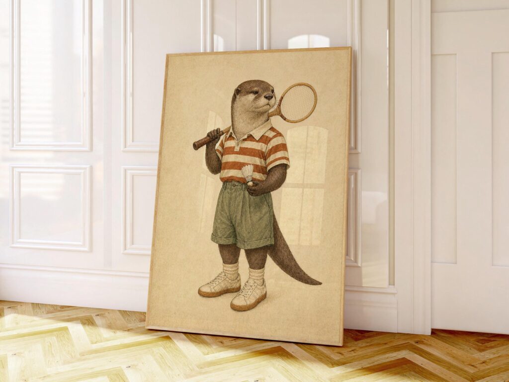 Otter Playing Badminton Print