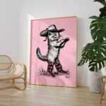Pink Cowgirl Cat Print