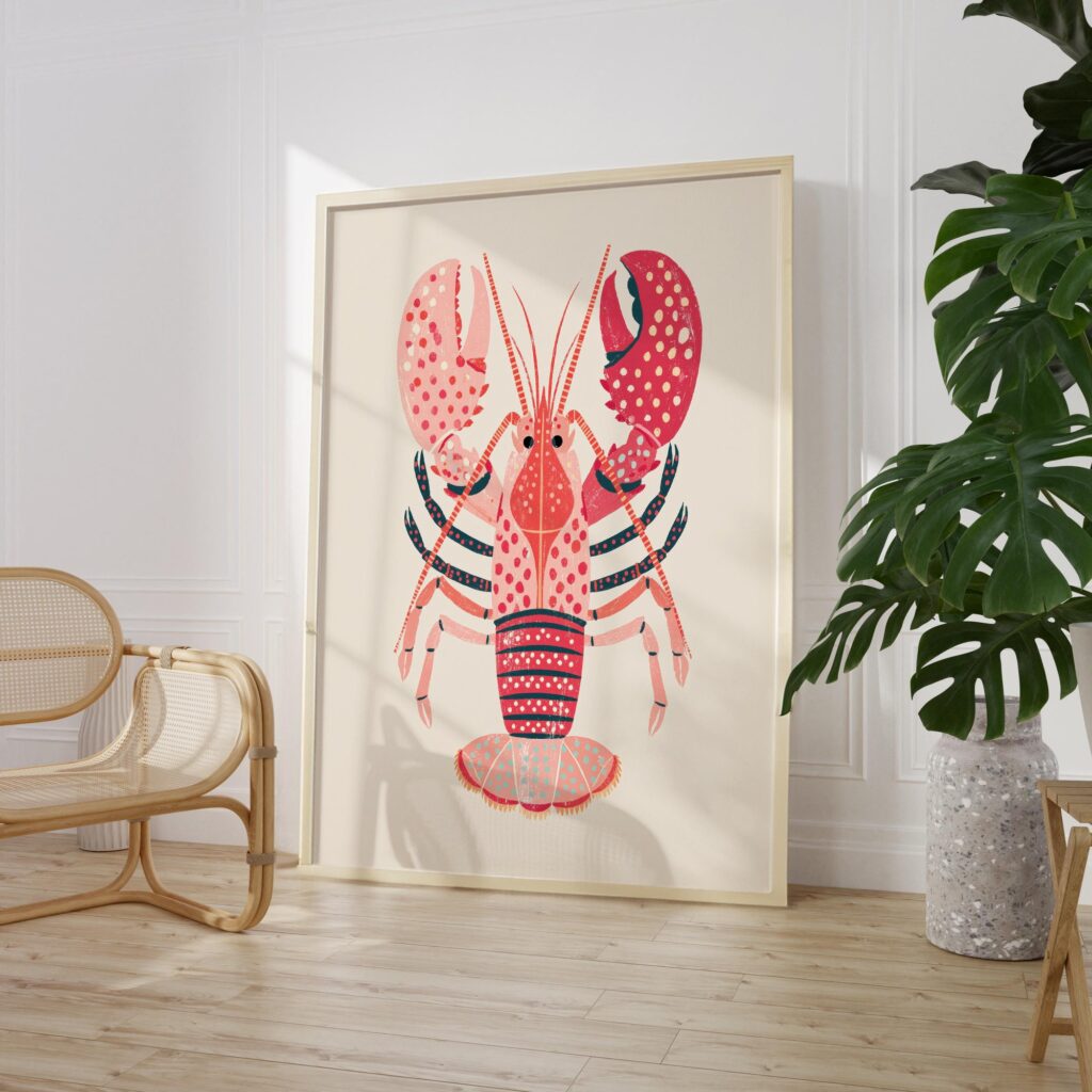 Pink Lobster Folk Art Print