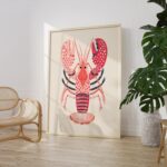 Pink Lobster Folk Art Print