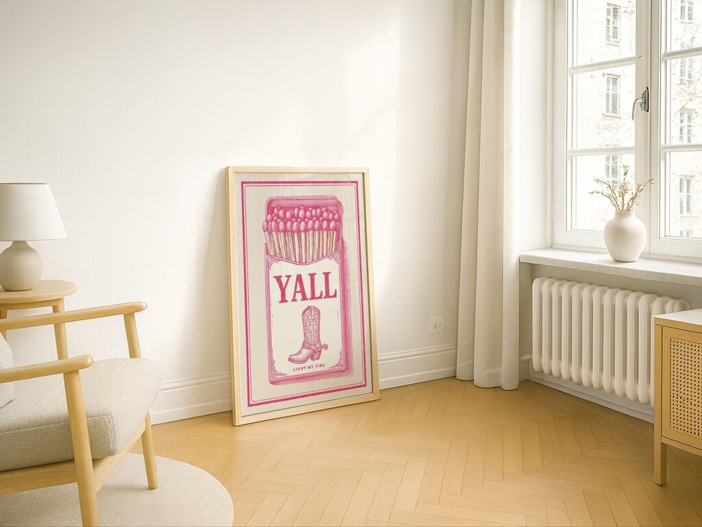 Pink Yall Cowgirl Boot Matchbox Art Print