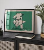 Playful Puppy Holding a Ball Line Art