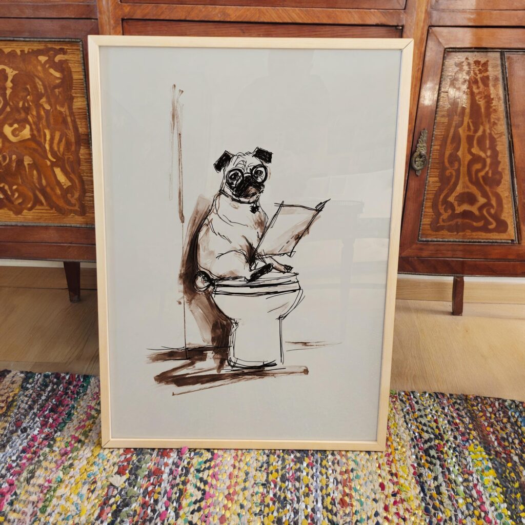 Pug Bathroom Art Print