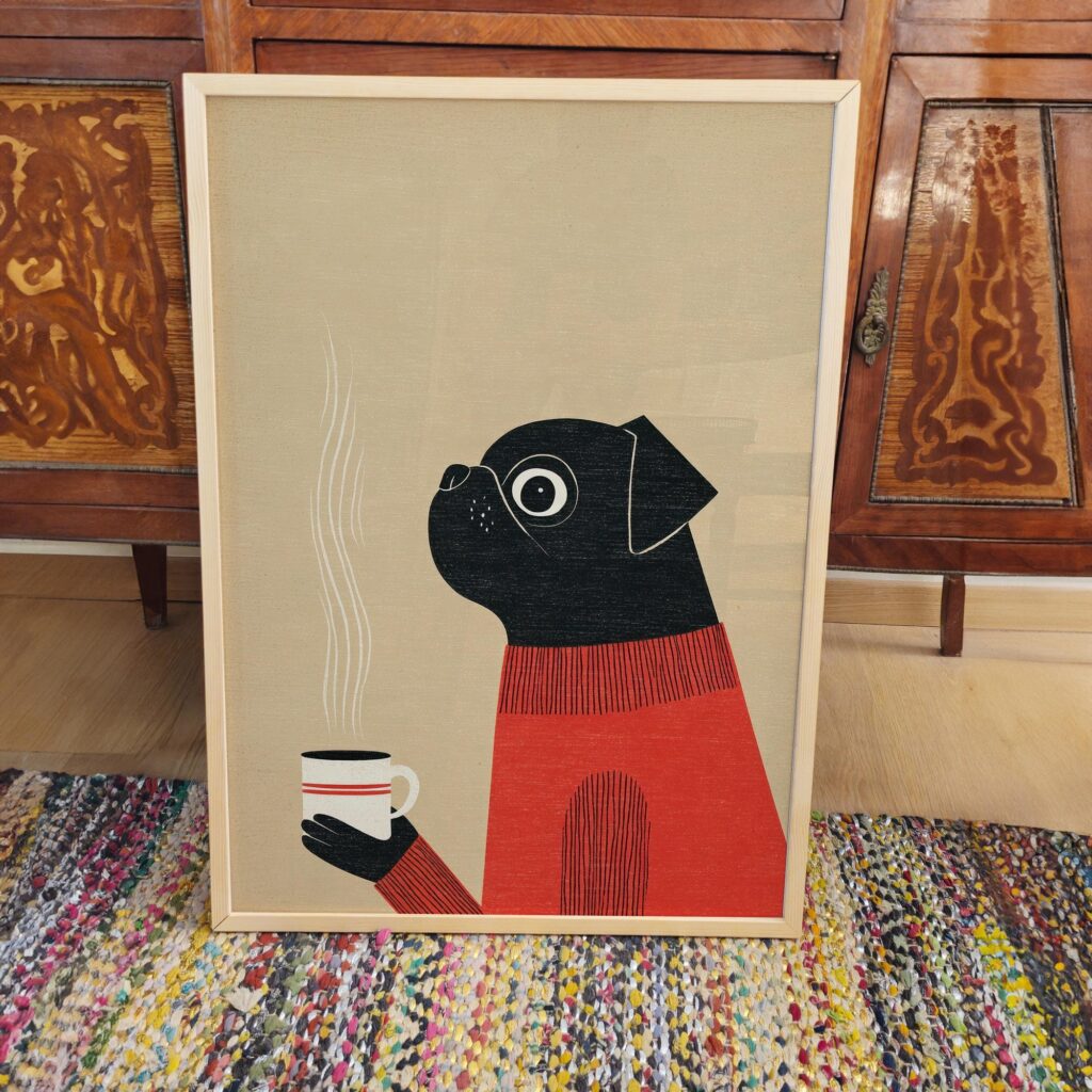 Pug Dog Coffee Art Print