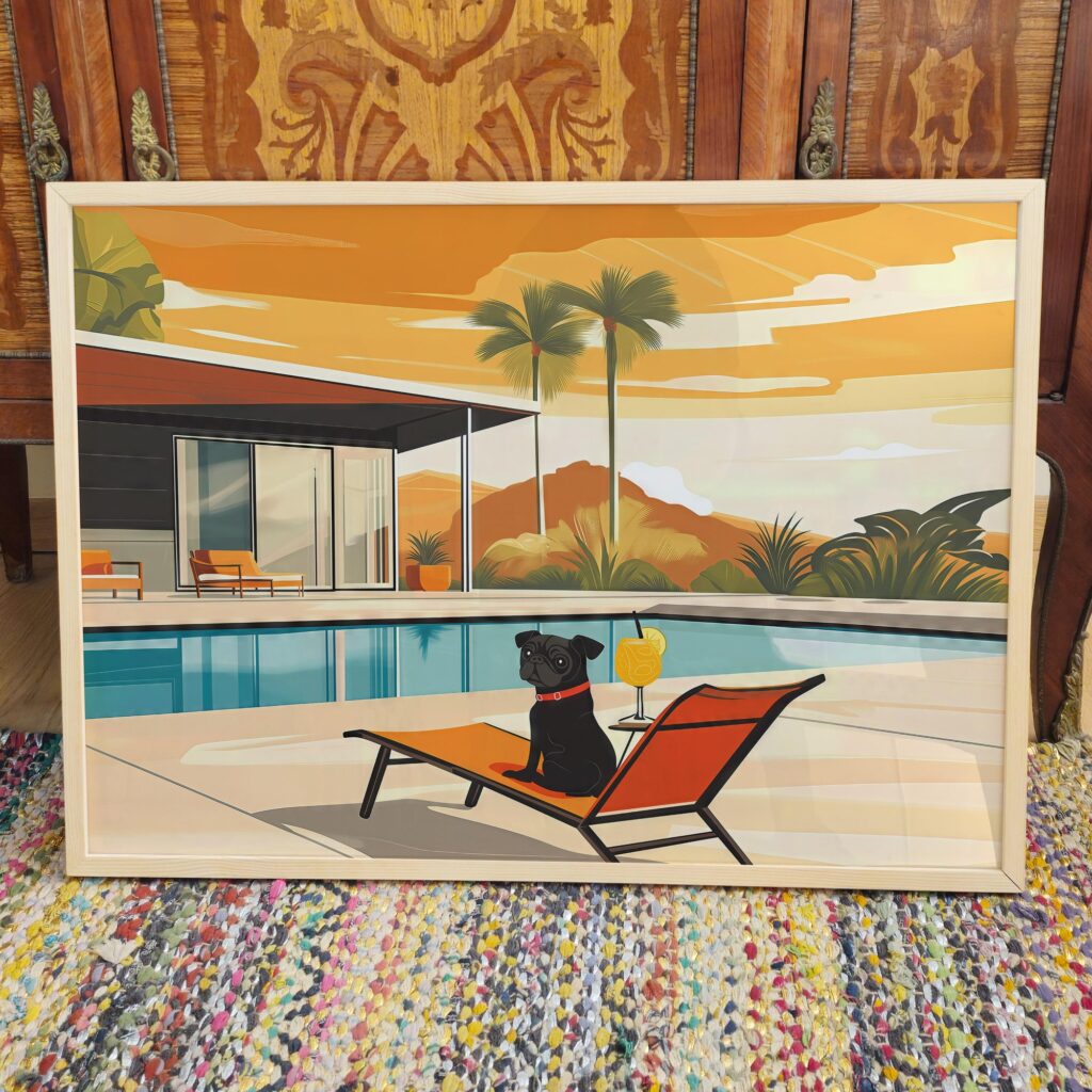 Pug Poolside Art Print