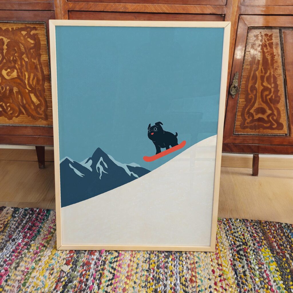 Pug Snowboard Mountain Print